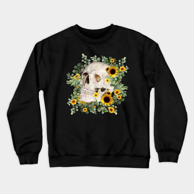 Skull and sunflowers, sugar skull and flowers Crewneck Sweatshirt by Collagedream